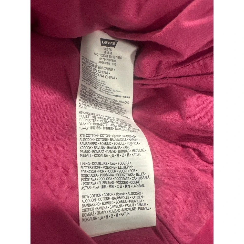 Levis Girls Magenta Pink Puffer Vest Quilted Full Zip Hoodless Size M 10-12 YRS